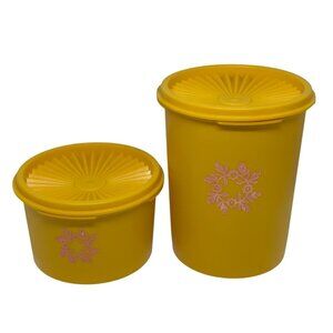 VTG Tupperware Golden Yellow‎ Canisters Lids Retro Kitchen Set of 2 Harvest Maze
